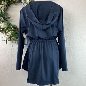 LANE BRYANT Navy Blue Jacket with Hood Adjustable Waist Zip Up, Tags Removed